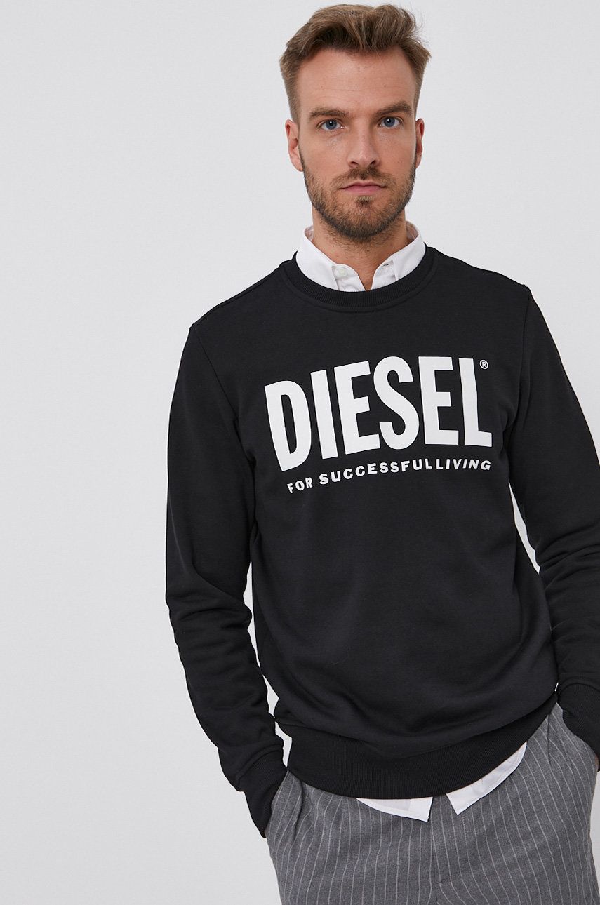 Diesel Bluza bawełniana męska kolor czarny z nadrukiem