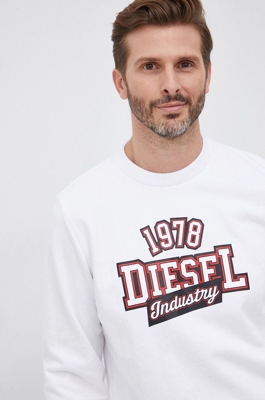 Diesel Bluză bărbați, culoarea alb, cu imprimeu answear.ro