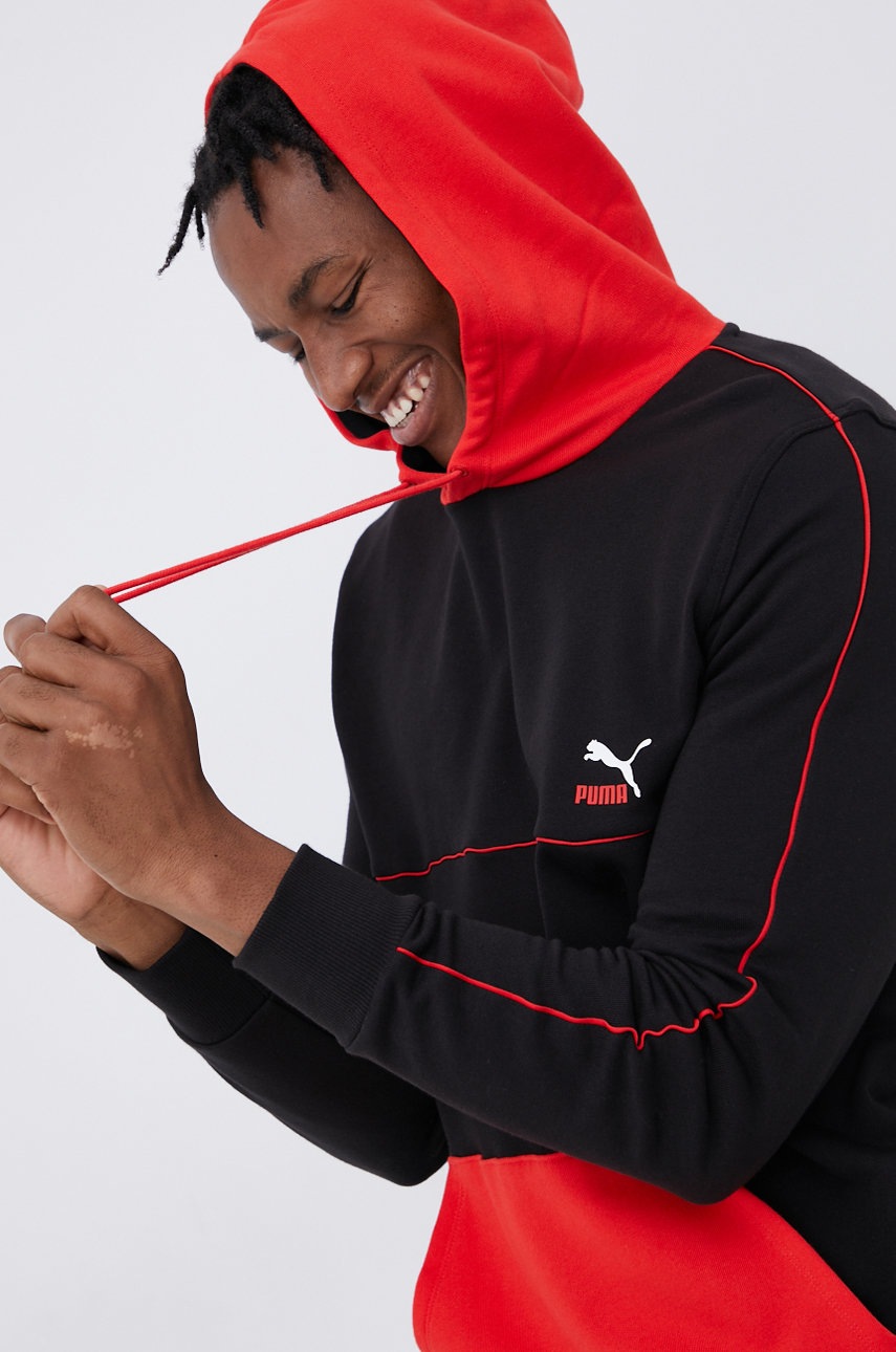 

Памучен суичър Puma мъжки в черно с принт, Черен