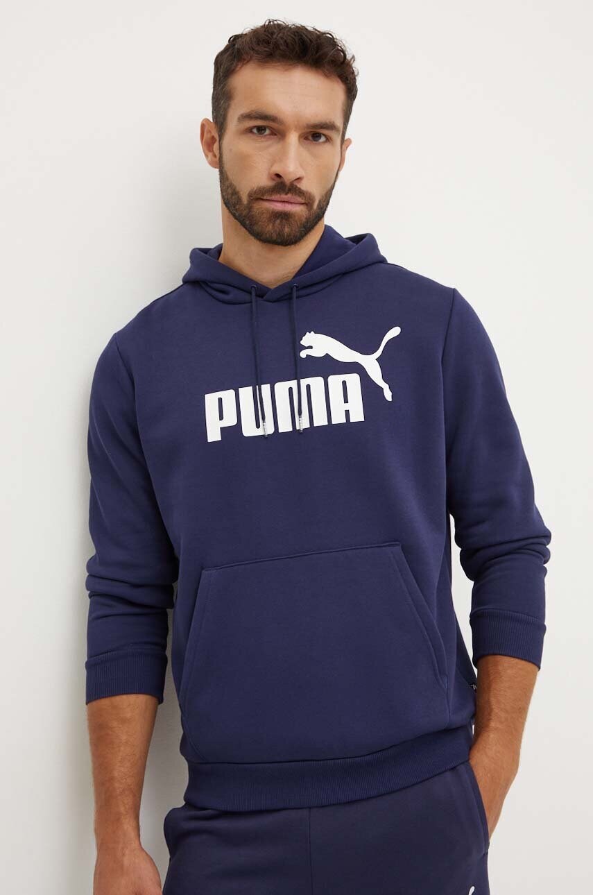 Puma bluza barbati, culoarea albastru marin, cu glugă, cu imprimeu