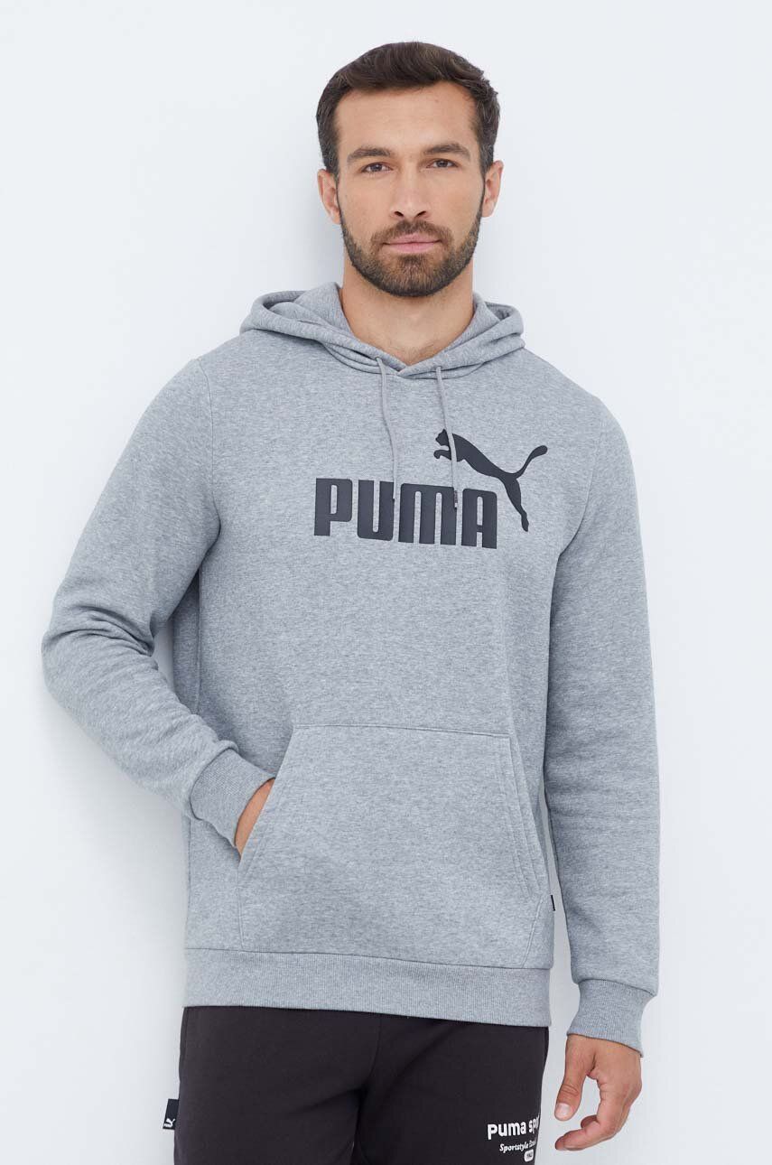 Mikina Puma pánská, šedá barva, s kapucí, s potiskem
