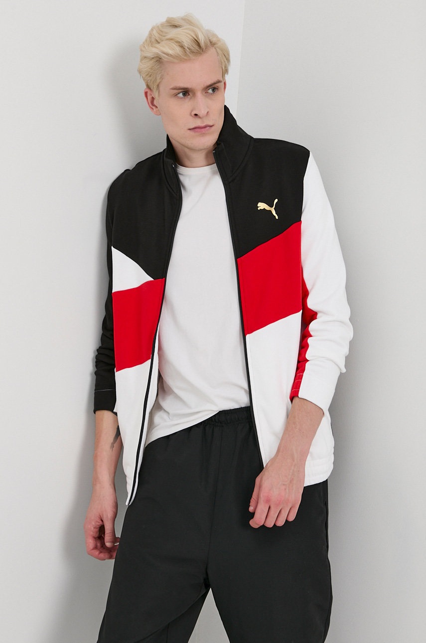 

Памучен суичър Puma мъжки в бяло с десен, Бял