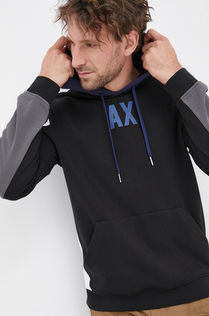 

Суичър Armani Exchange мъжки в черно с принт, Черен