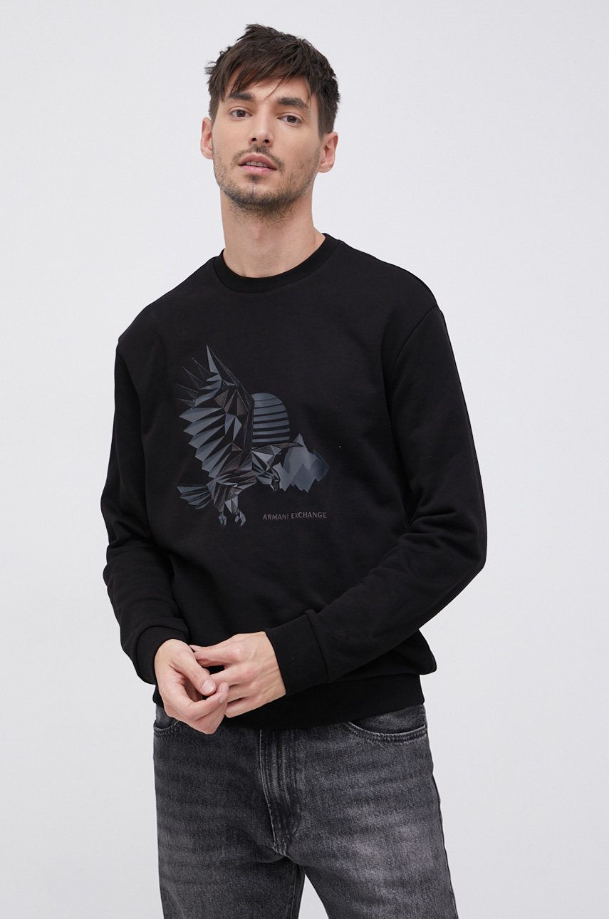 Armani Exchange Bluză bărbați, culoarea negru, cu imprimeu
