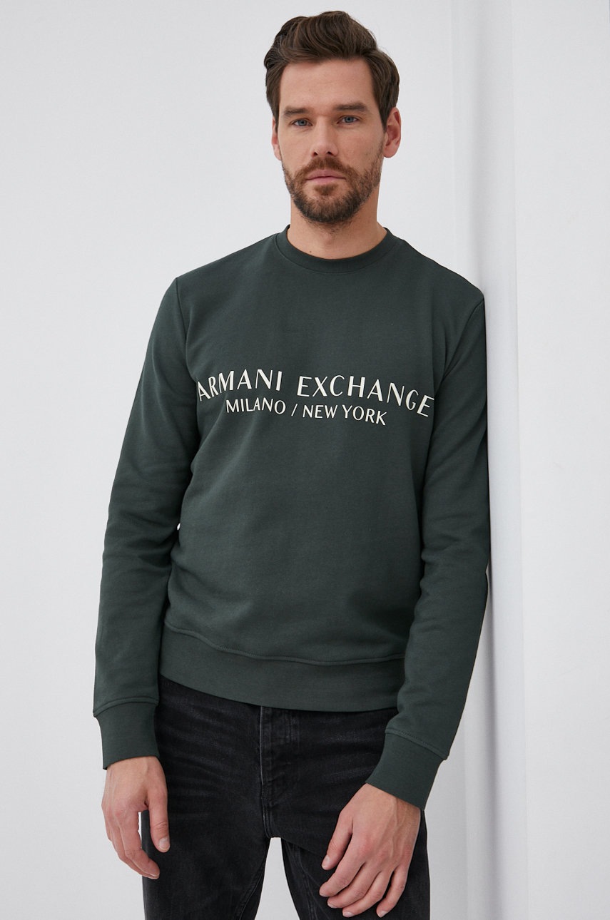 

Суичър Armani Exchange мъжки в зелено с принт, Зелен