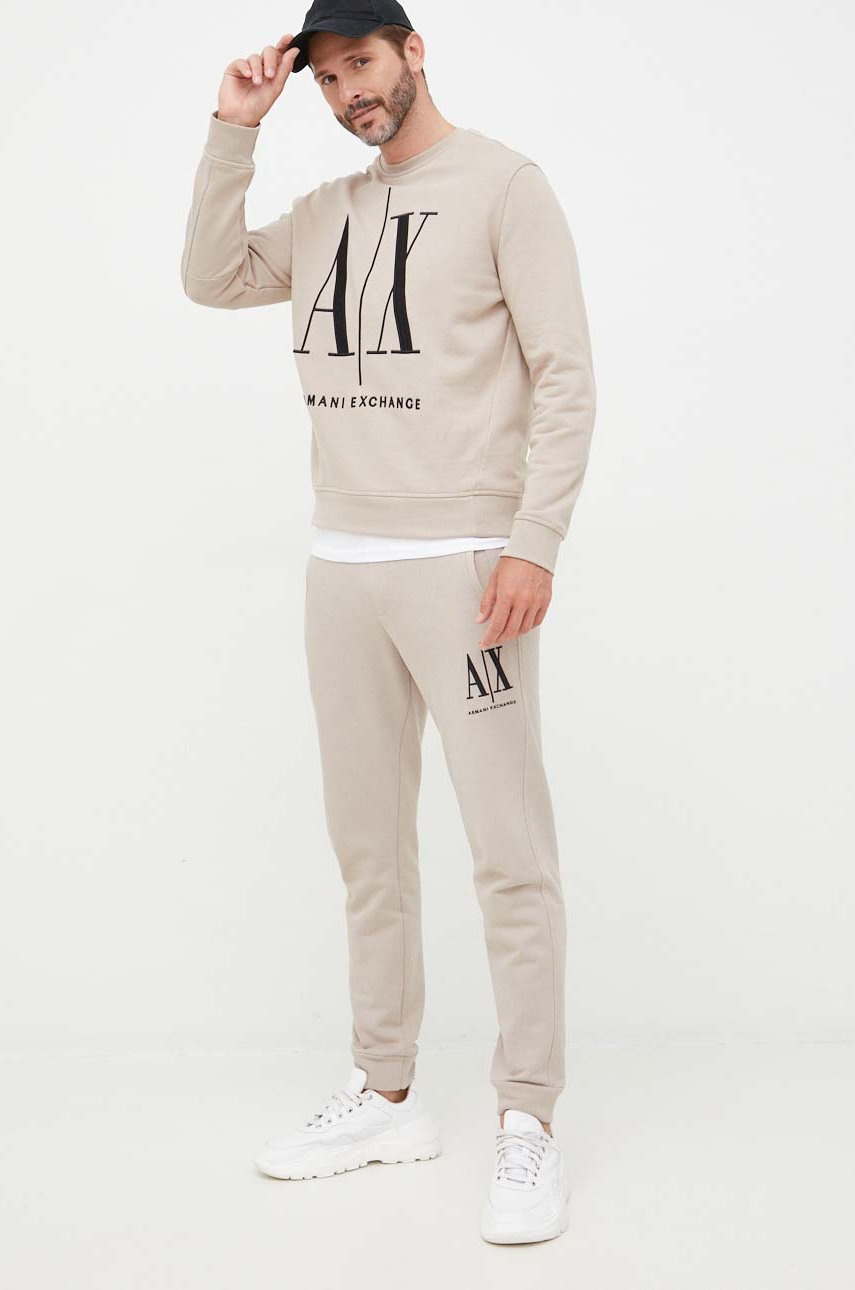 

Бавовняна кофта Armani Exchange чоловіча колір бежевий з аплікацією