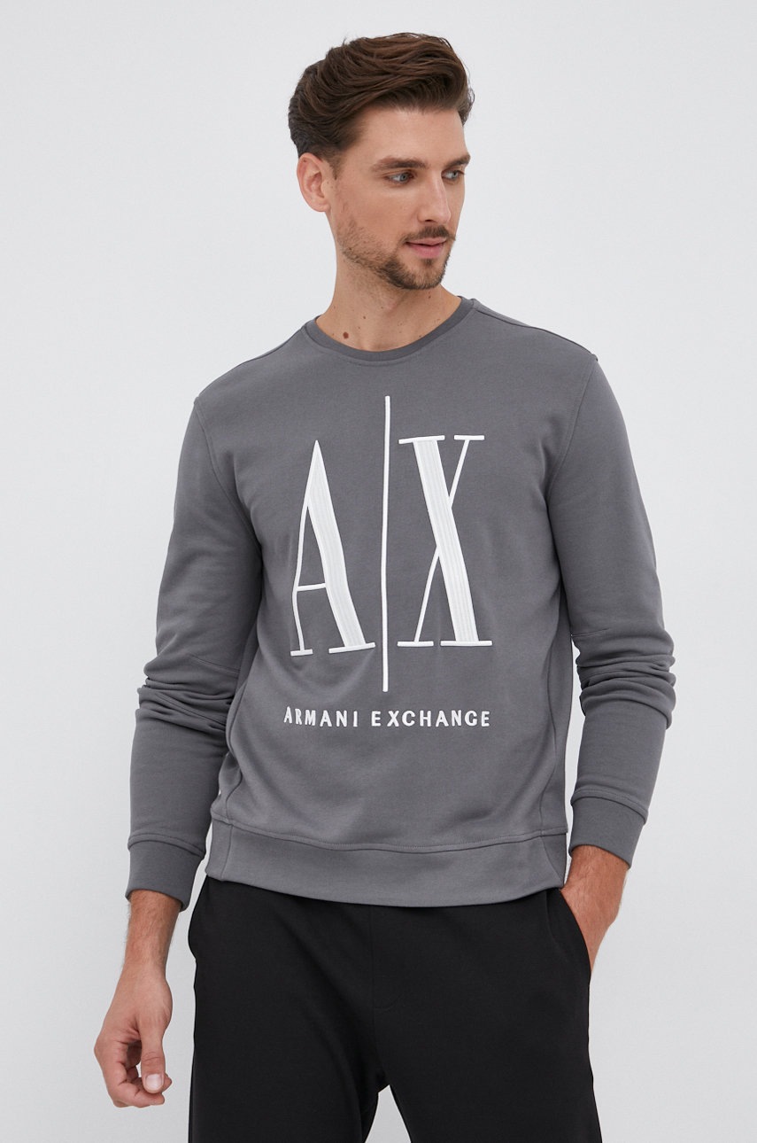 

Бавовняна кофта Armani Exchange чоловіча колір сірий з аплікацією