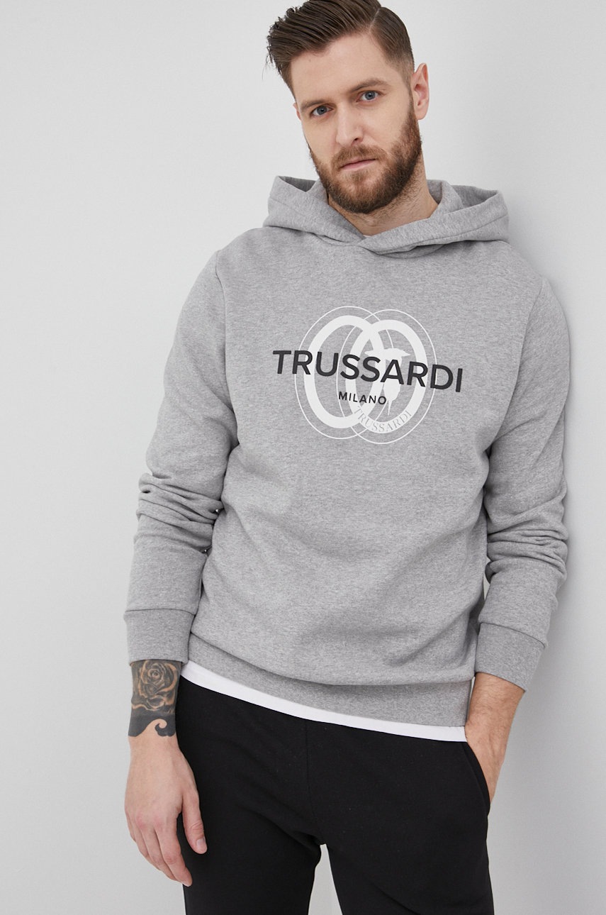 

Памучен суичър Trussardi мъжки в зелено с принт, Сив