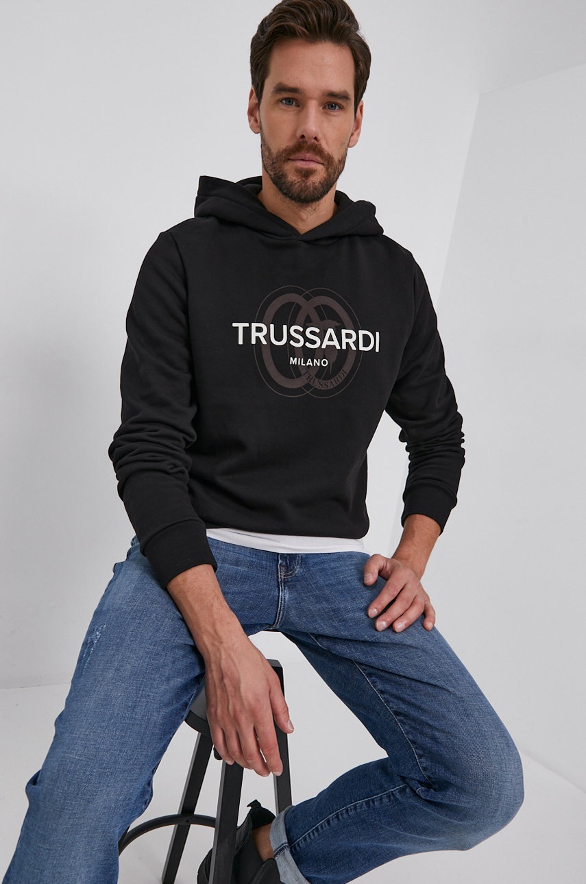 

Памучен суичър Trussardi мъжки в черно с принт, Черен