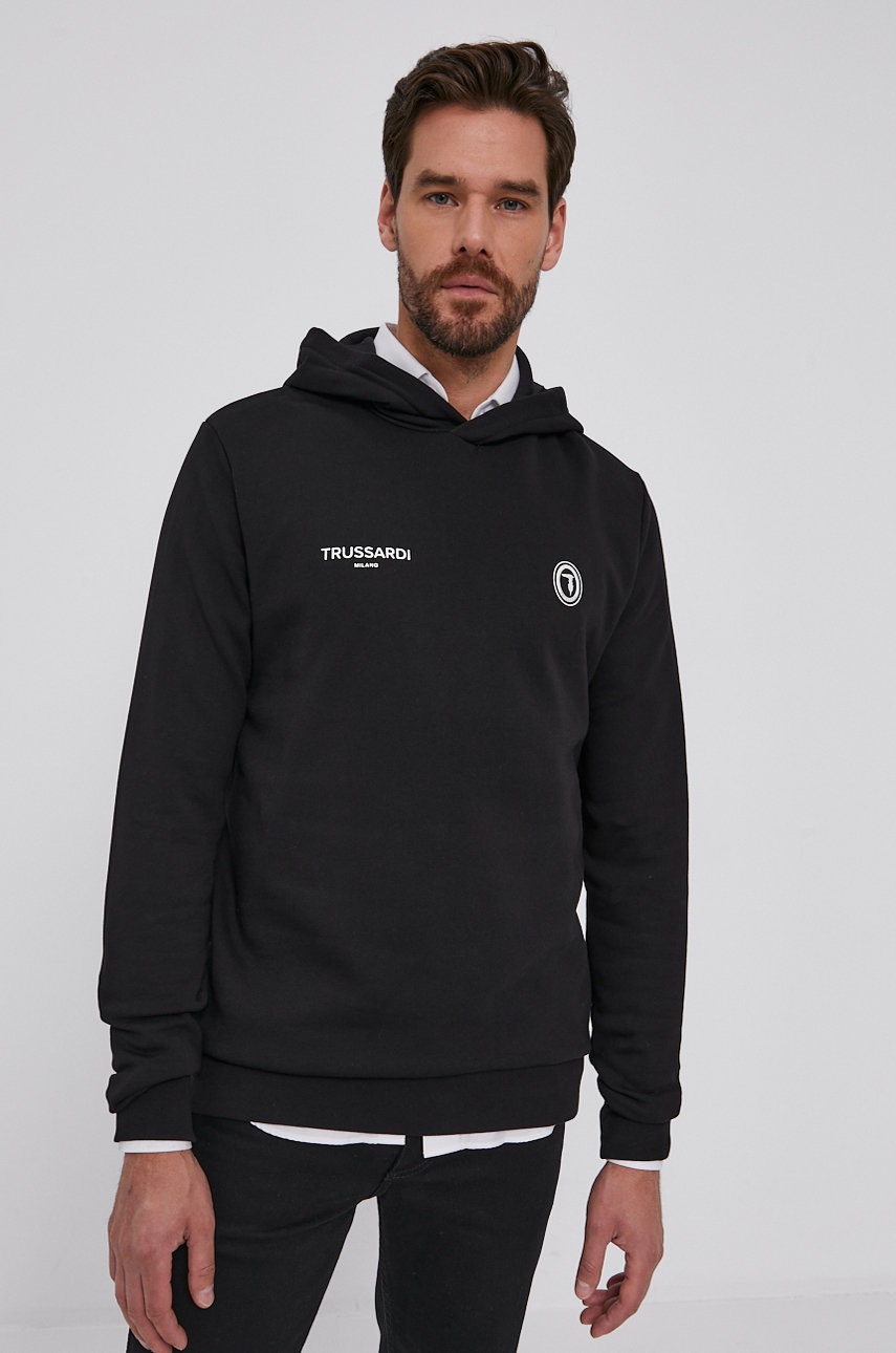 

Памучен суичър Trussardi мъжки в черно с принт, Черен