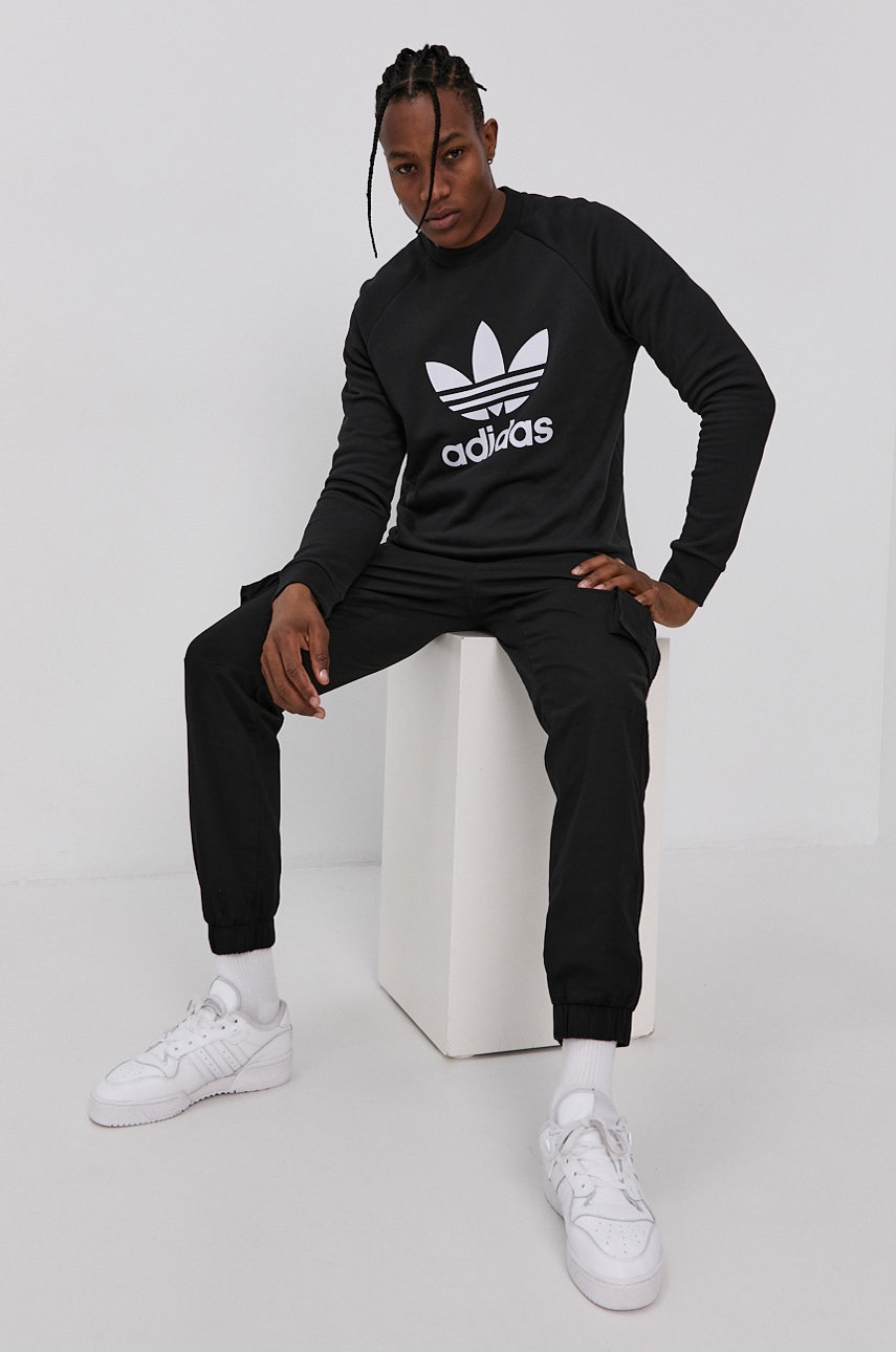 Levně Bavlněná mikina adidas Originals H06651 pánská, černá barva, s potiskem, H06651-BLK/WHT