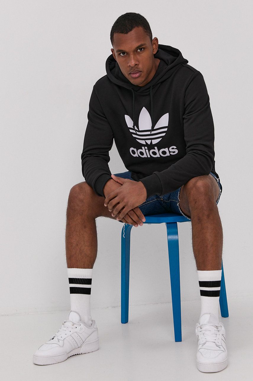 Adidas Originals hanorac de bumbac H06667 bărbați, culoarea negru, cu imprimeu H06667-BLK/WHT