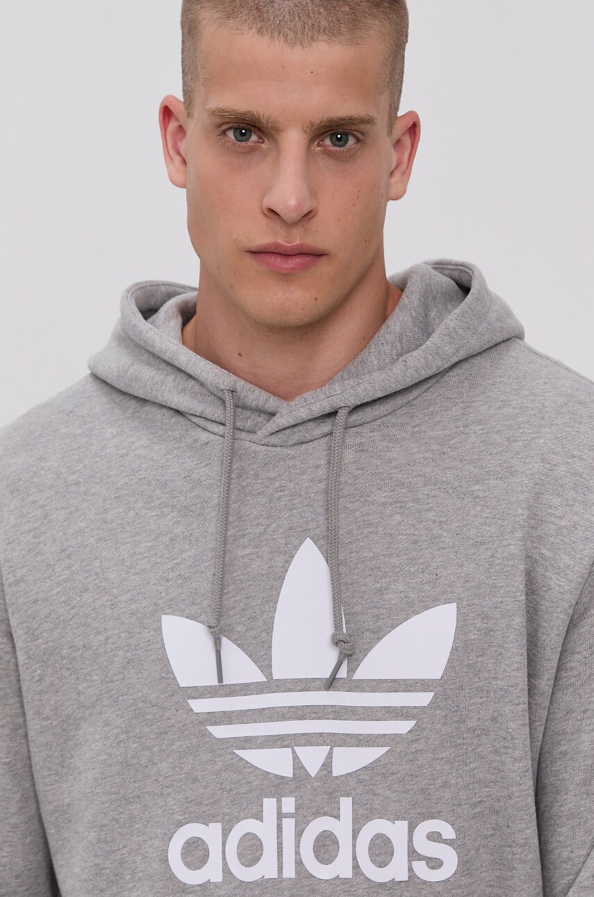 Pamučna dukserica adidas Originals za muškarce, boja: siva, s kapuljačom, H06669-MGREY/WHT