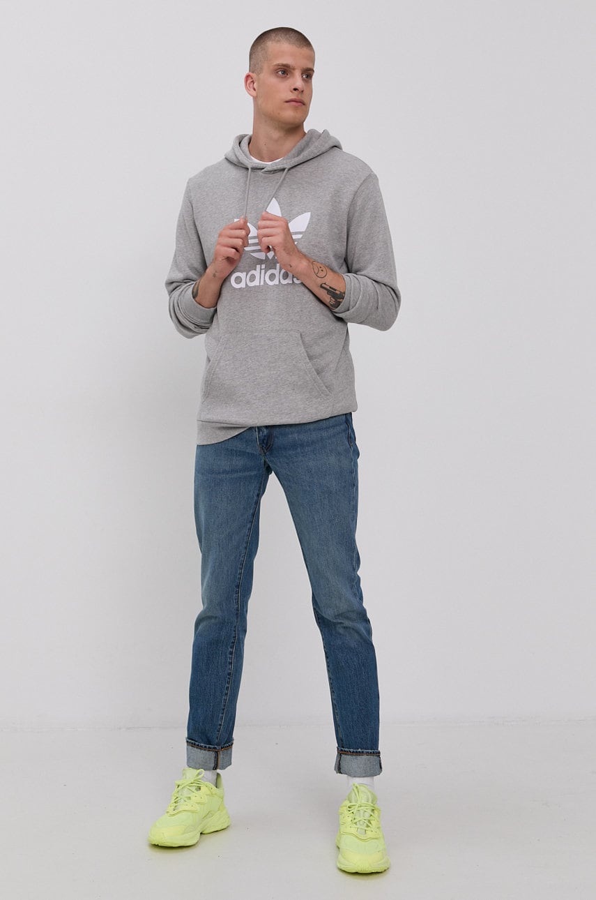 Pamučna dukserica adidas Originals za muškarce, boja: siva, s kapuljačom, H06669-MGREY/WHT