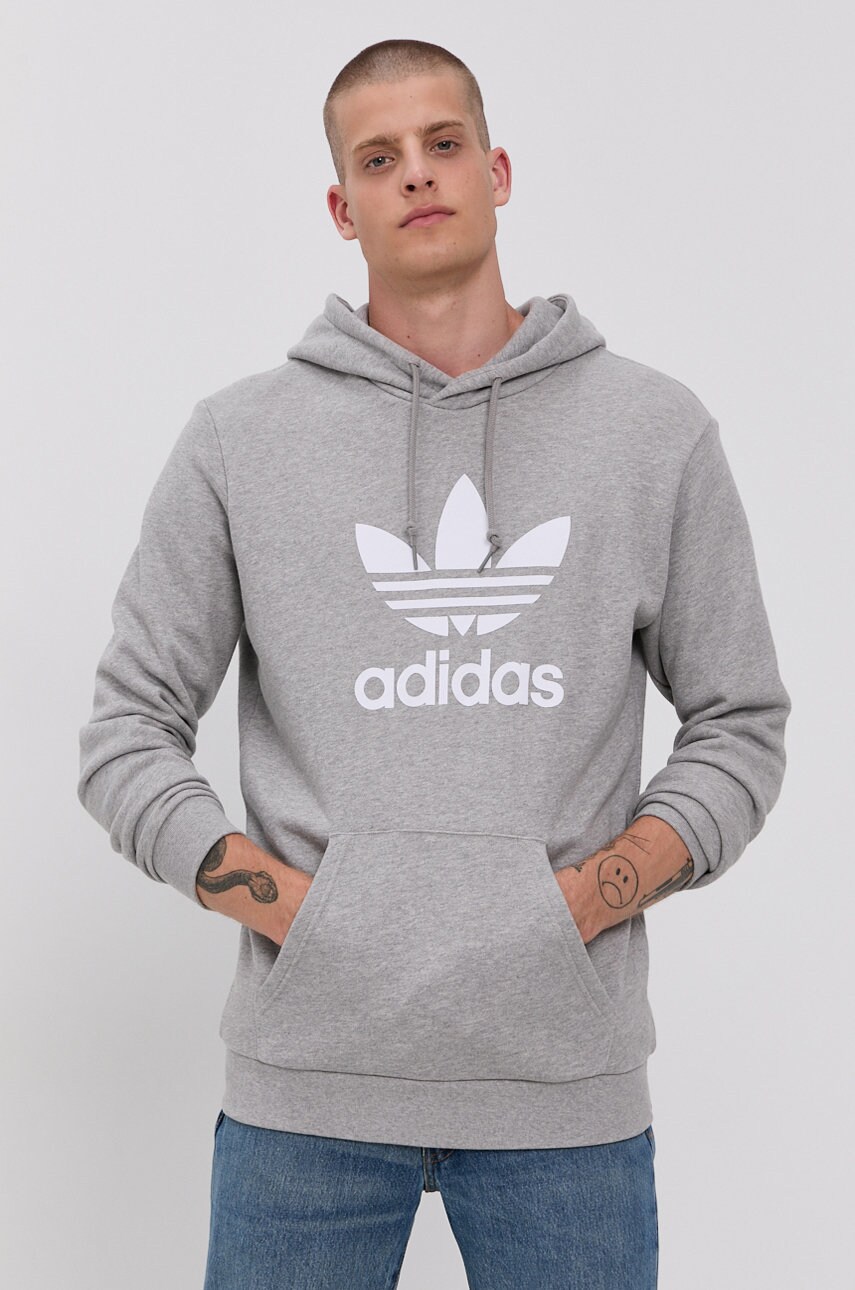 Pamučna dukserica adidas Originals za muškarce, boja: siva, s kapuljačom, H06669-MGREY/WHT