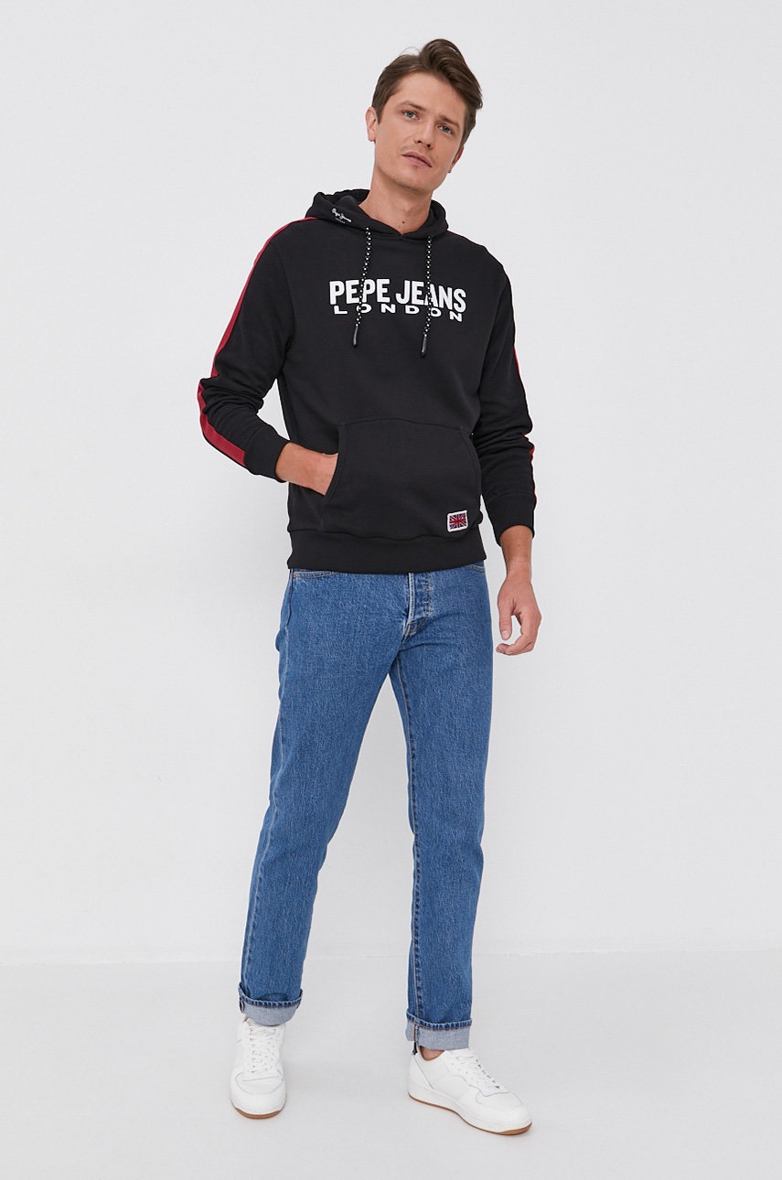 

Хлопковая кофта Pepe Jeans мужская цвет чёрный с принтом