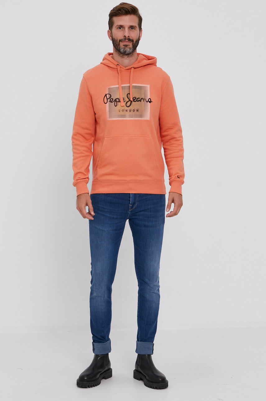 

Хлопковая кофта Pepe Jeans мужская цвет оранжевый с принтом