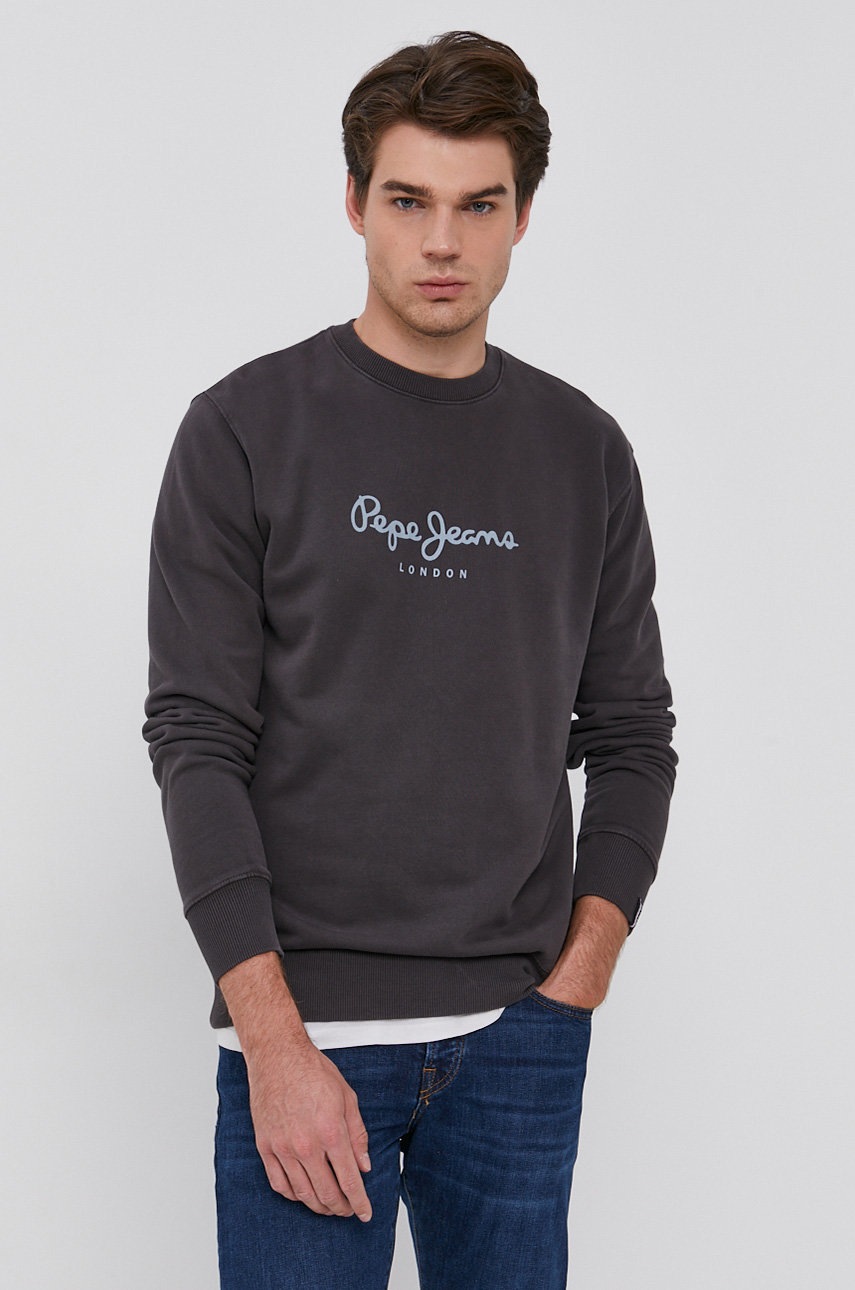 

Памучен суичър Pepe Jeans мъжки в сиво с принт, Сив