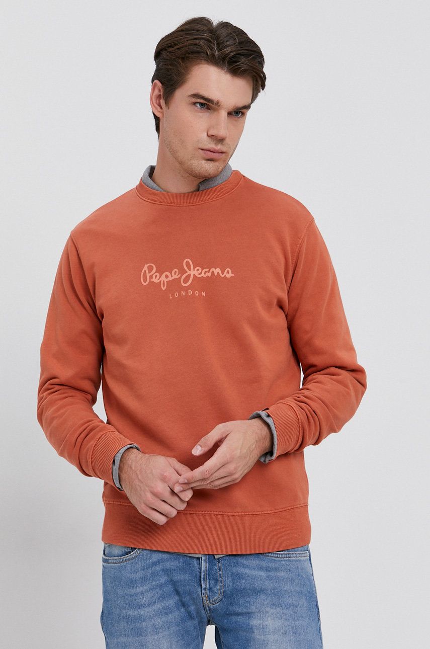 Pepe Jeans Hanorac de bumbac bărbați, culoarea portocaliu, cu imprimeu answear imagine noua