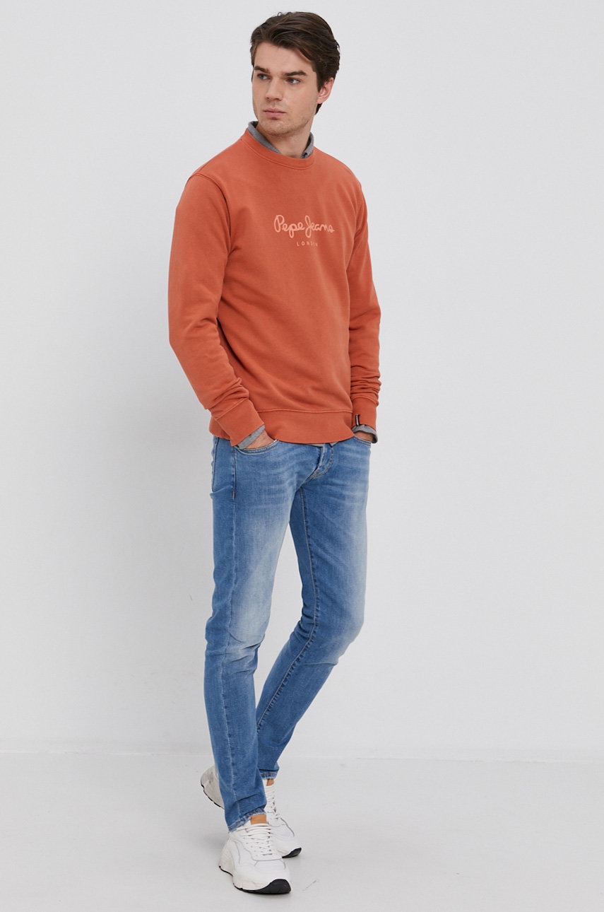 

Бавовняна кофта Pepe Jeans чоловіча колір помаранчевий з принтом