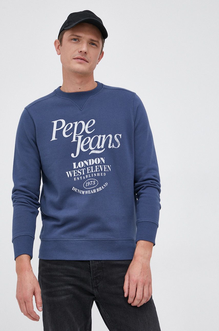 Bavlněná mikina Pepe Jeans pánská, tmavomodrá barva, s potiskem - námořnická modř -  Hlavní mat