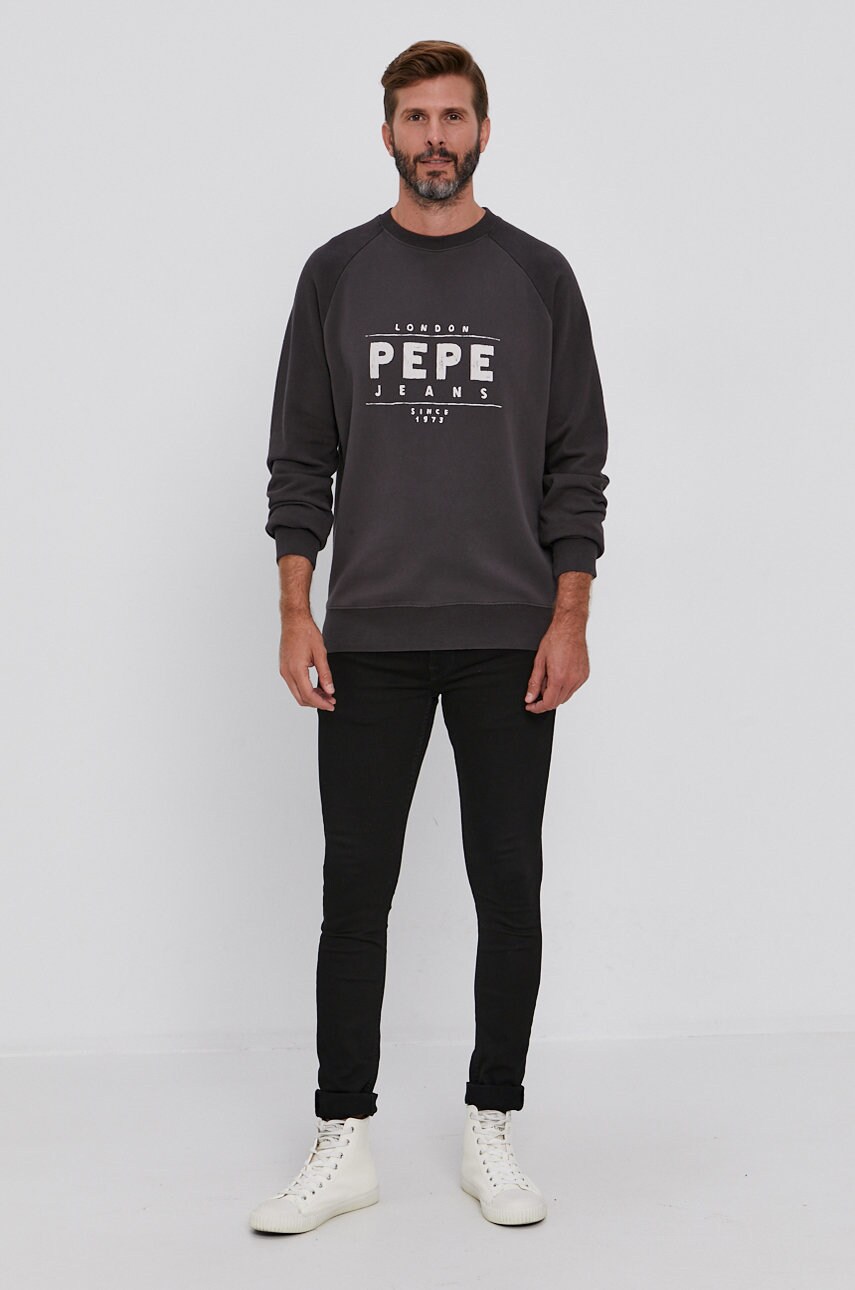 

Хлопковая кофта Pepe Jeans мужская цвет серый с принтом