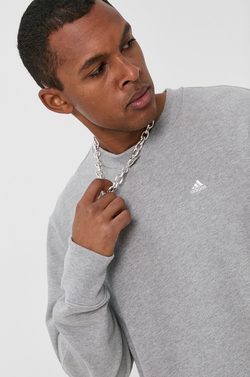 Adidas performance hanorac de bumbac bărbați, culoarea gri, material neted