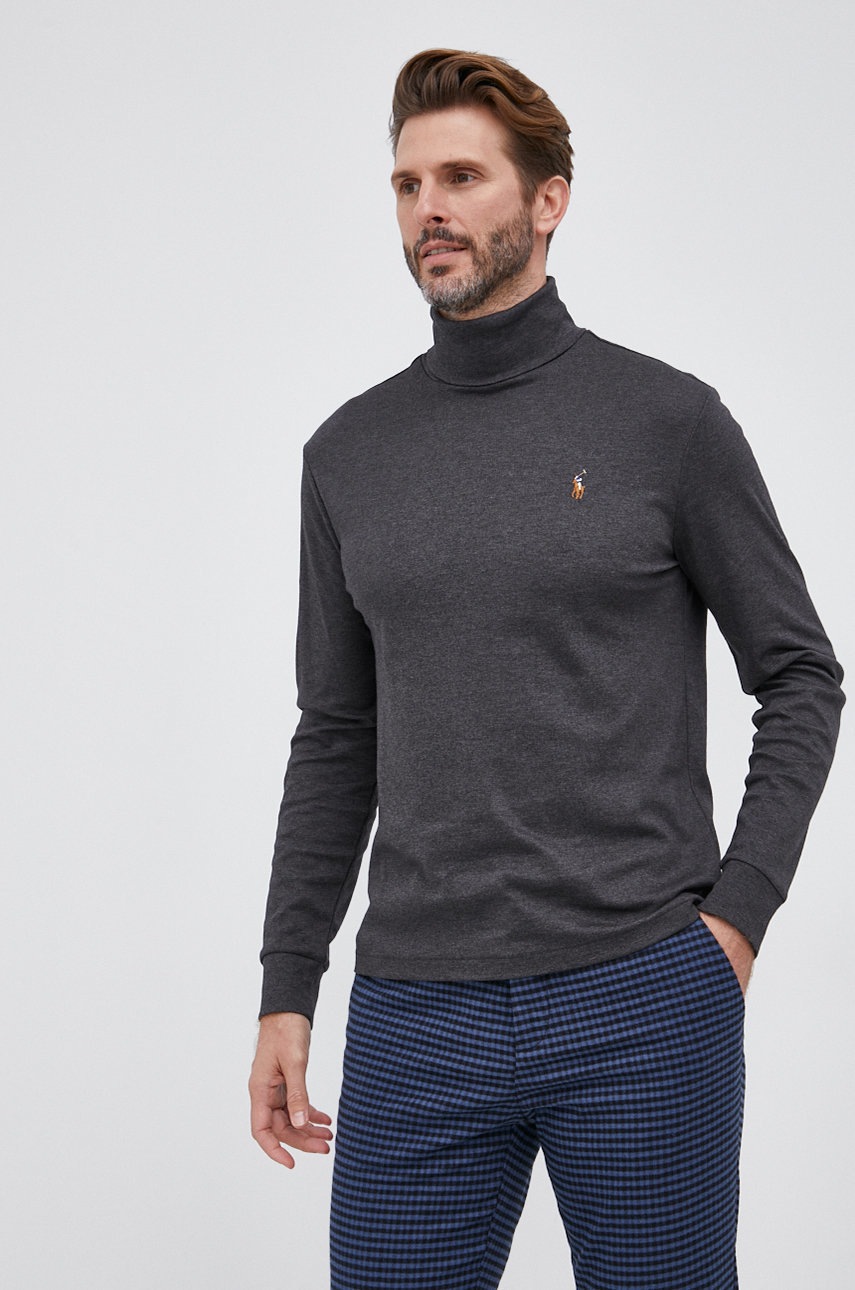 

Памучна блуза с дълги ръкави Polo Ralph Lauren в сиво с изчистен дизайн, Сив