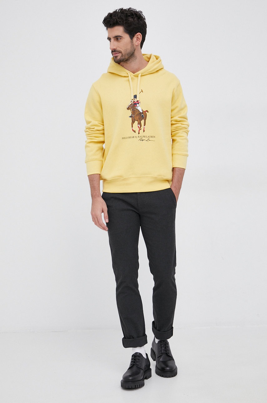Polo Ralph Lauren Bluza męska kolor żółty z kapturem z nadrukiem