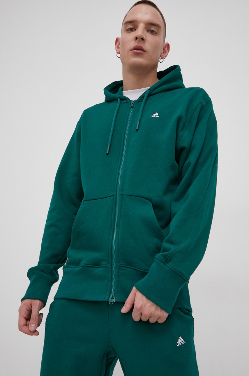 Adidas performance hanorac de bumbac bărbați, culoarea verde, material neted