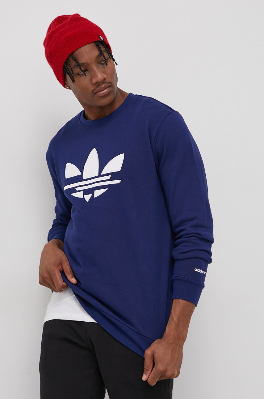 

Памучен суичър adidas Originals мъжки в тъмносиньо с апликация, Тъмносин