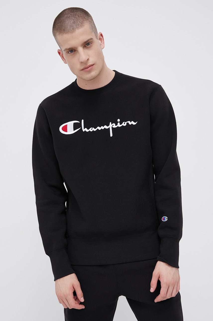 

Суичър Champion мъжки в черно с апликация, Черен