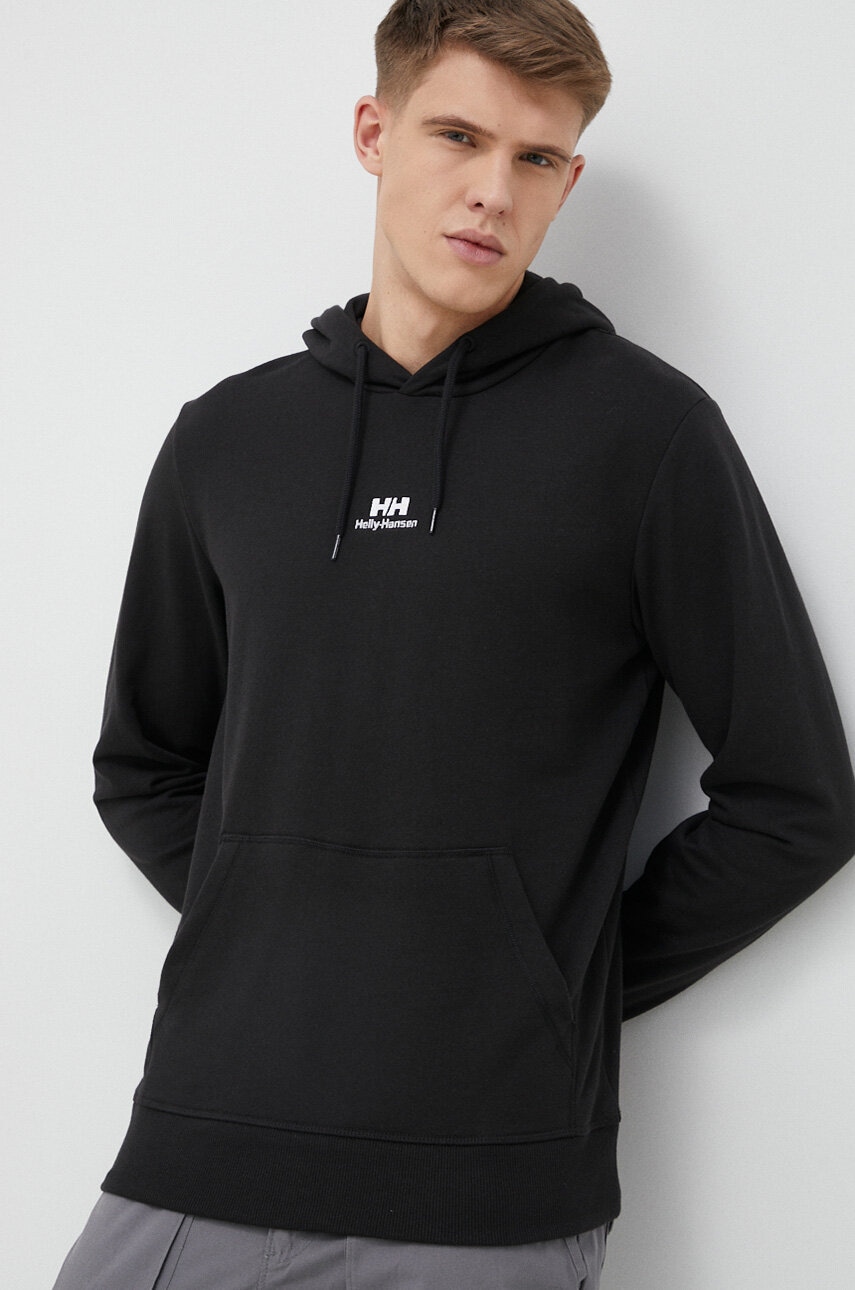 Helly Hansen bluză barbati, culoarea negru, cu glugă, neted 53582-591