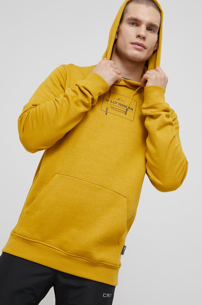 Helly Hansen Bluză bărbați, culoarea galben, cu imprimeu