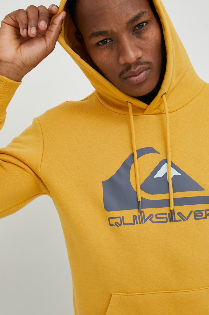 Quiksilver bluza barbati, culoarea galben, cu glugă, cu imprimeu