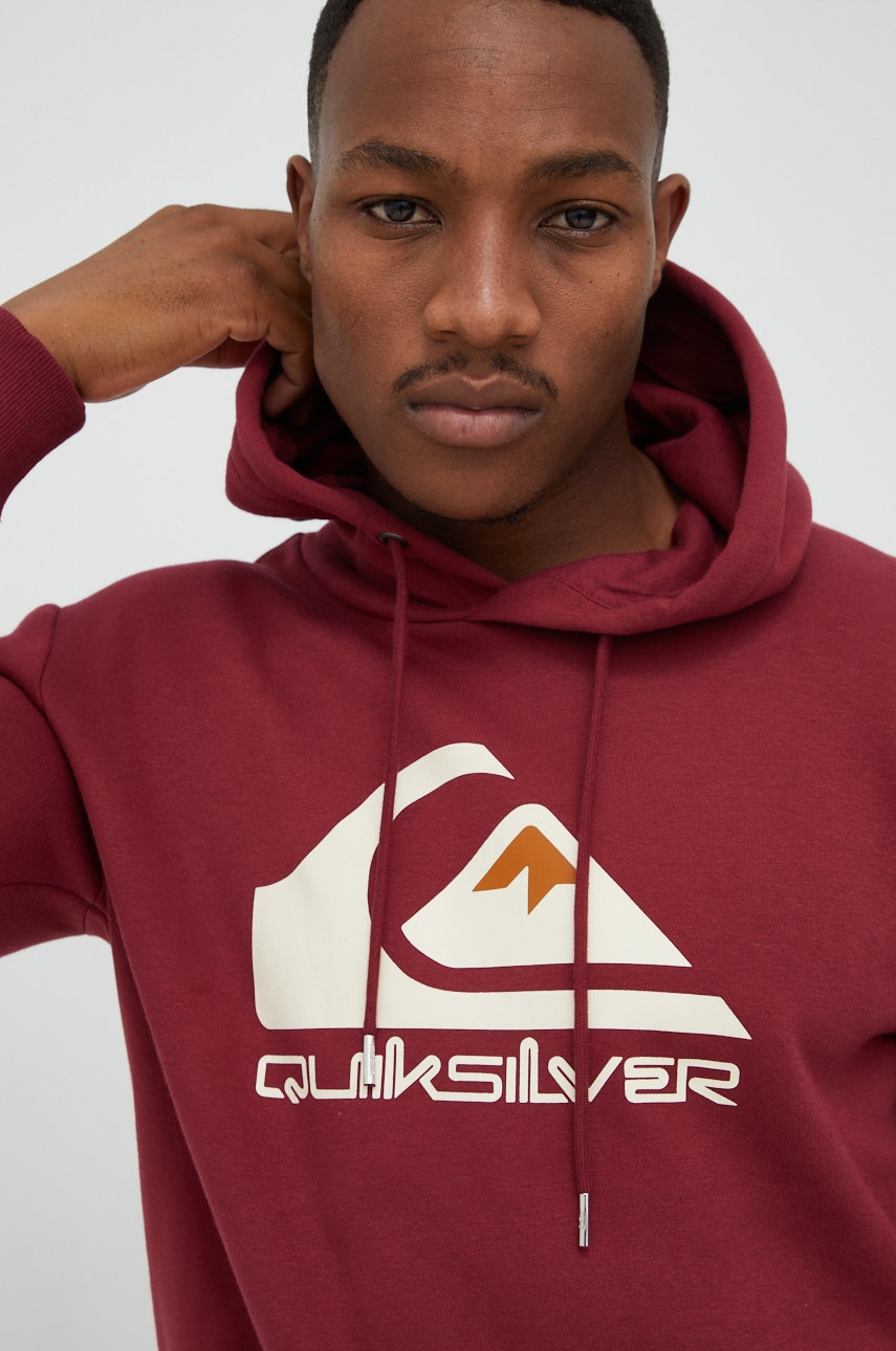 Quiksilver bluza męska kolor czerwony z kapturem z nadrukiem