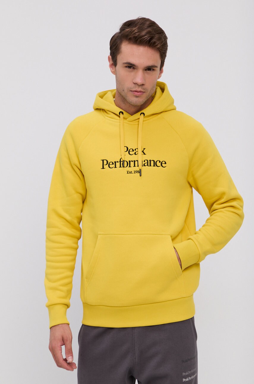 

Суичър Peak Performance мъжки в жълто с изчистен дизайн, Жълт