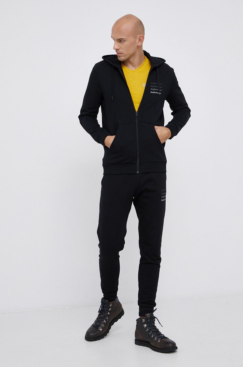 Peak Performance Bluza męska kolor czarny z kapturem z nadrukiem