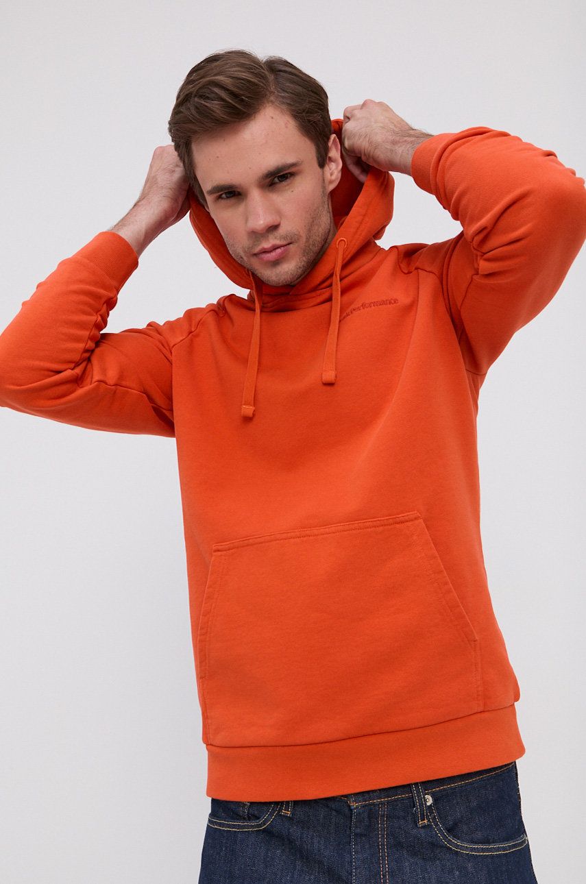 Peak Performance Bluza bawełniana męska kolor pomarańczowy z kapturem gładka