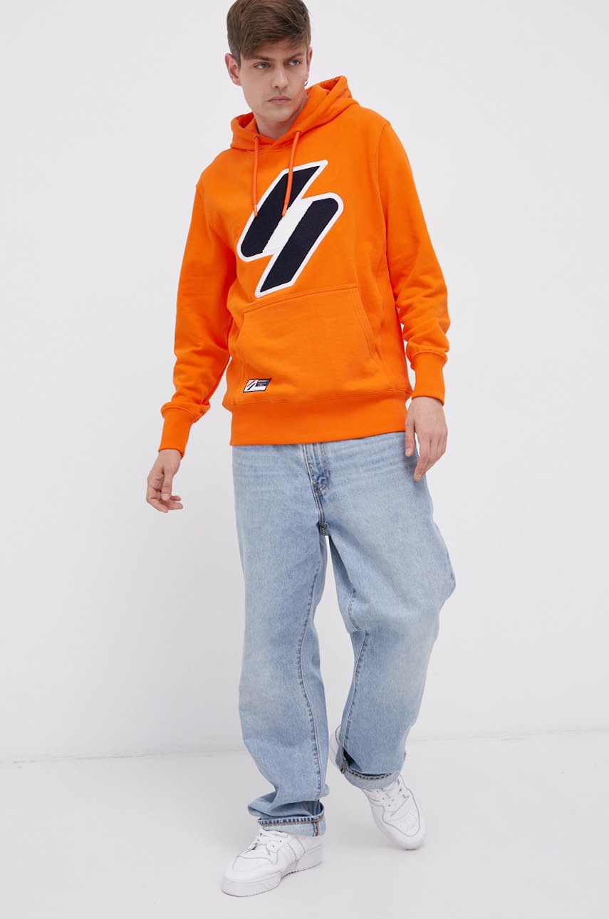 

Хлопковая кофта Superdry мужская цвет оранжевый с аппликацией