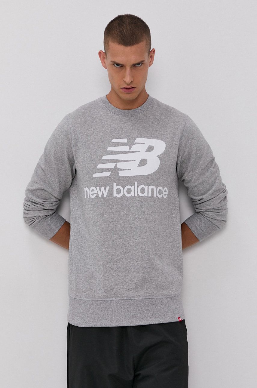 New Balance Bluză bărbați, culoarea gri, cu imprimeu