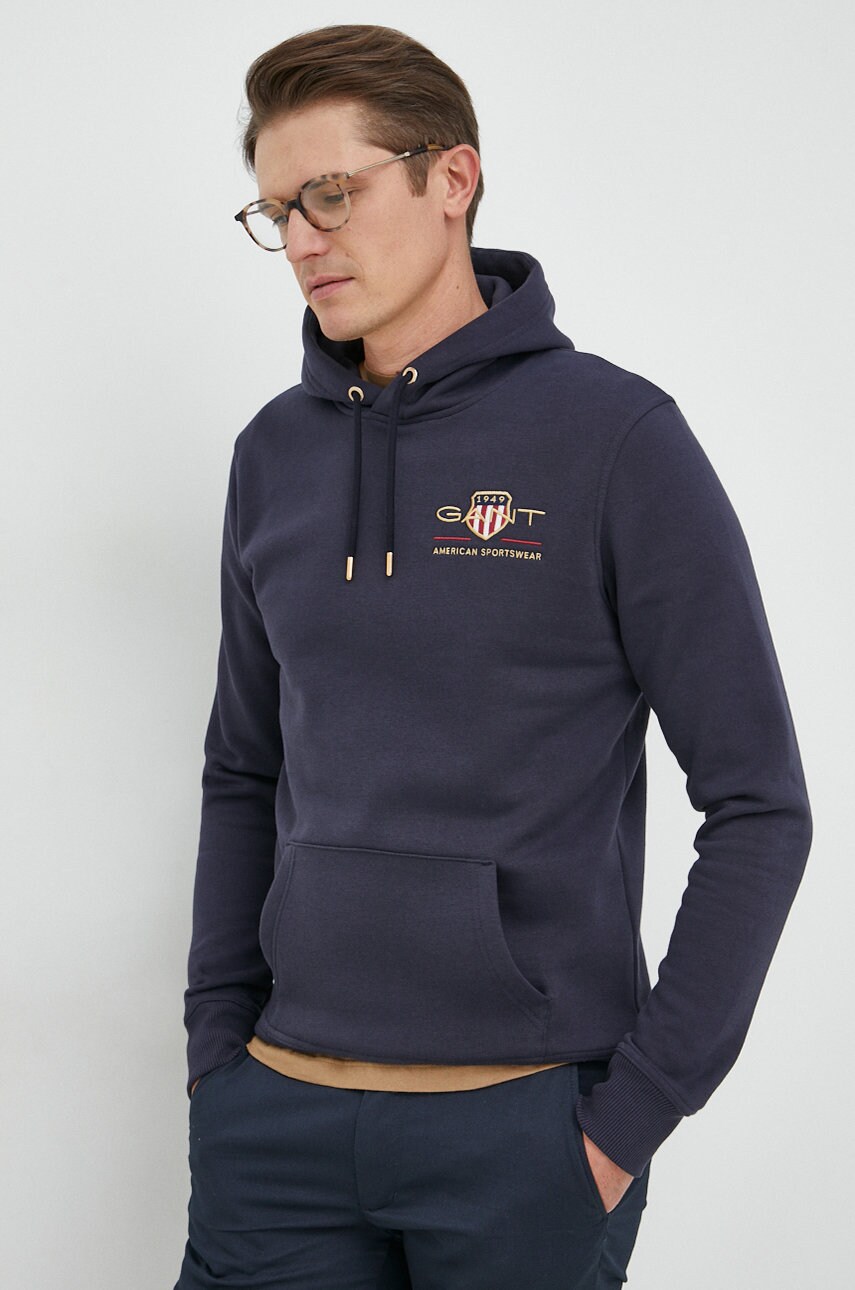 Gant bluza barbati, culoarea albastru marin, cu glugă, neted