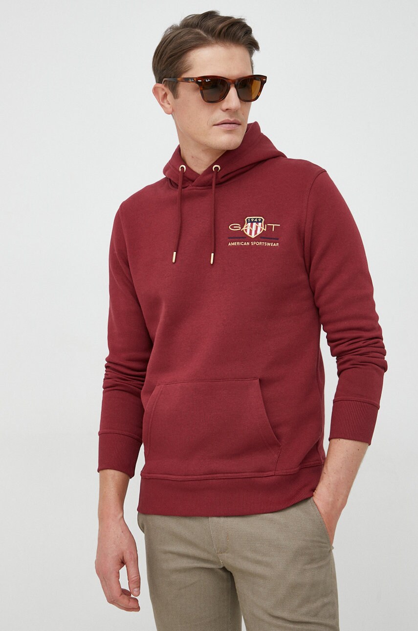 Gant bluza barbati, culoarea bordo, cu glugă, neted