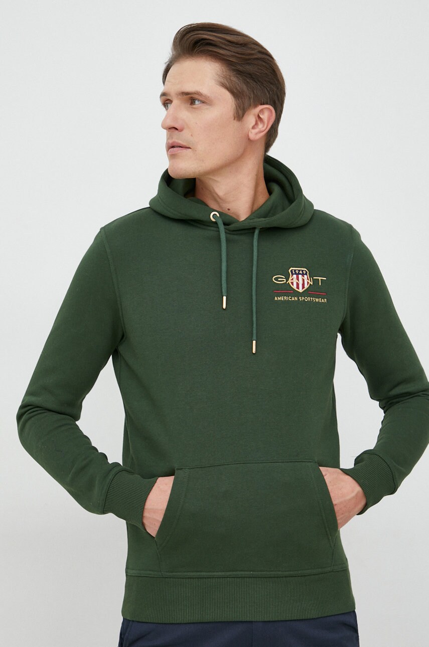 Gant bluza barbati, culoarea verde, cu glugă, neted
