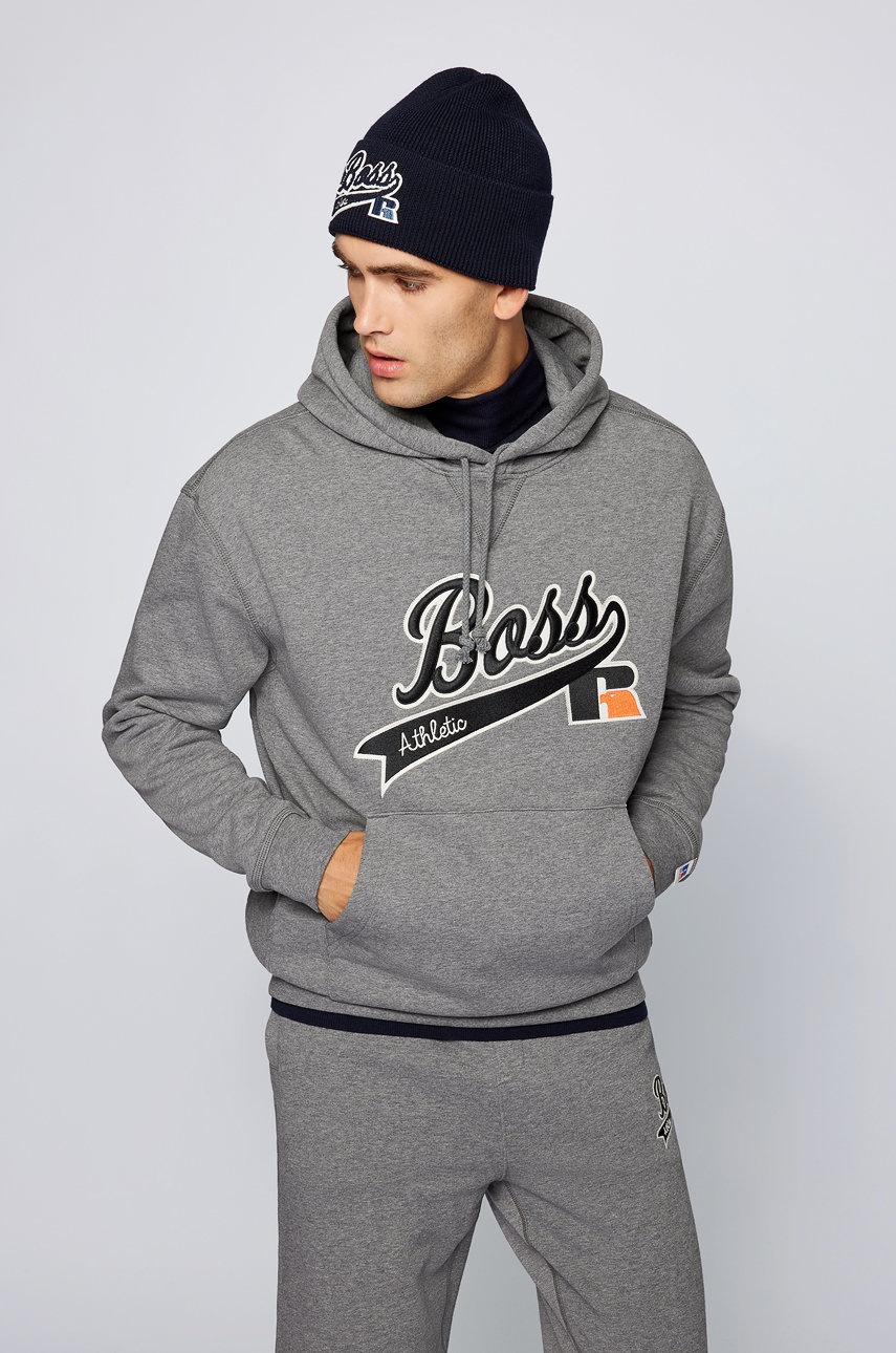 

Суичър Boss мъжки в сиво с принт, Сив