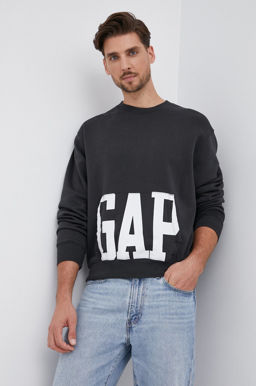 Gap bluză bărbați, culoarea negru, cu imprimeu