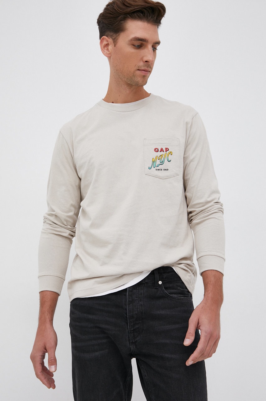Gap longsleeve din bumbac bărbați, culoarea galben, cu imprimeu