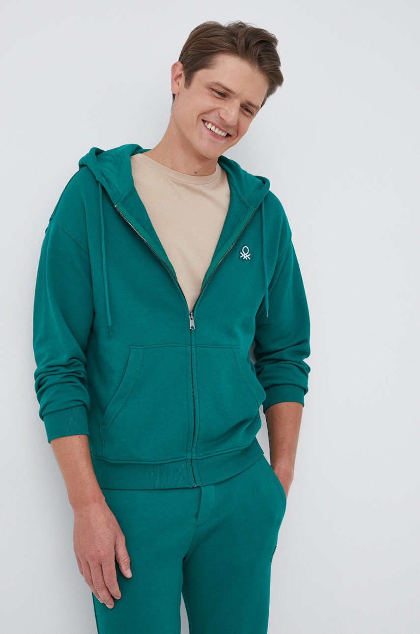 

Памучен суичър United Colors of Benetton мъжки в зелено с изчистен дизайн, Зелен