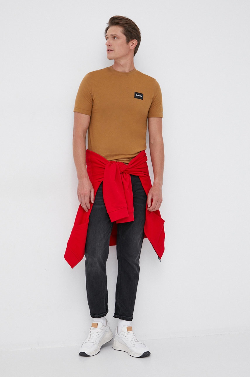 

Хлопковая кофта United Colors of Benetton мужская цвет красный гладкая