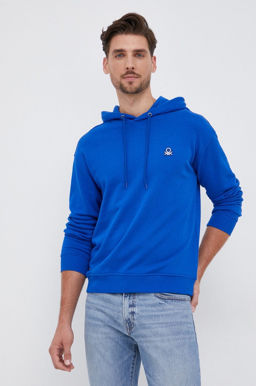 

Памучен суичър United Colors of Benetton мъжки с изчистен дизайн, Син